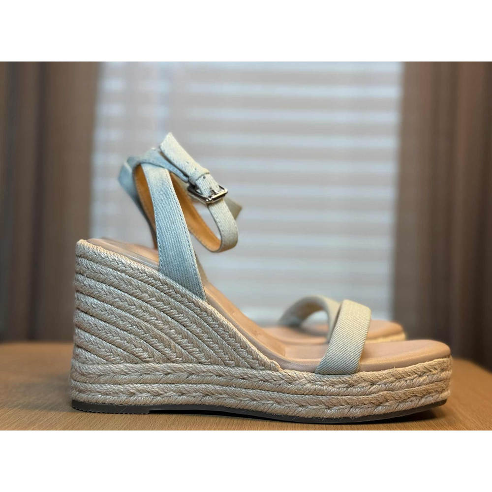 Women's Padded Light Blue Denim Wedge Espadrille Platform Sandals 9.5 M - Picture 7 of 9